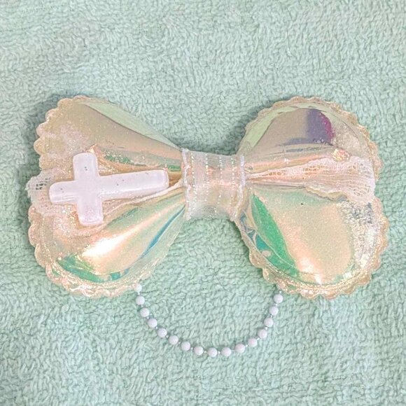 Frost Lolita / Visual Kei Glitter & Lace Cross Hair Bow - Picture 2 of 3